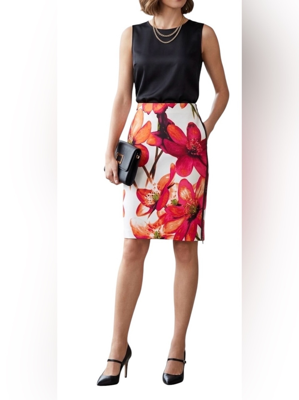 Worthington Women’s Midi Straight Pencil Vibrant Multicolored Floral Skirt 10P - Picture 1 of 11